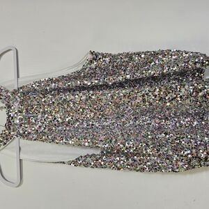 Cable & Gauge Silver Sequin Backless Sheath Dress